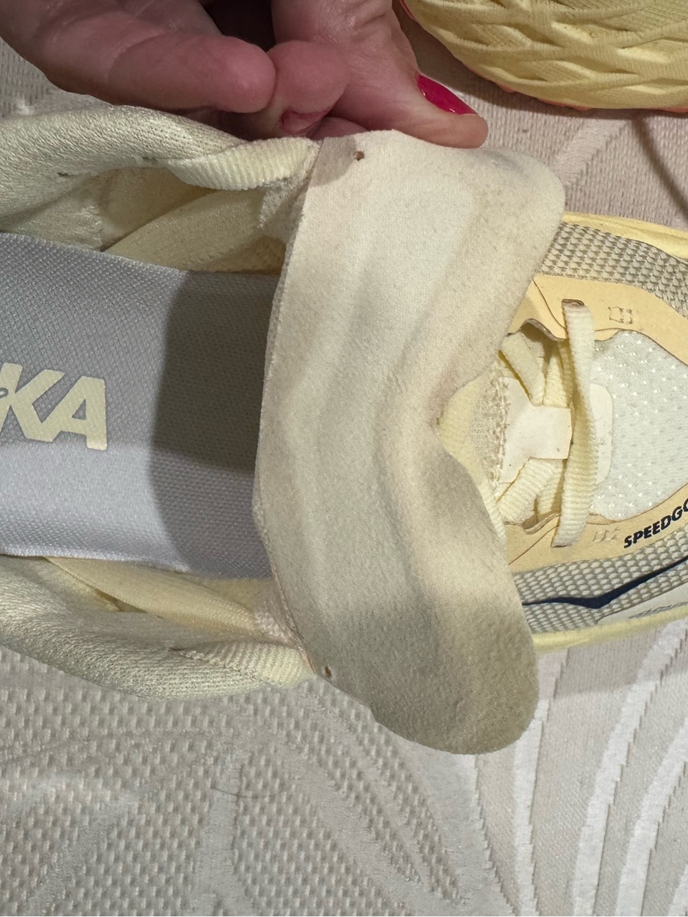 Hoka Speedgoat 7 Cream and Coral Trail Sneakers - Picture 13 of 14